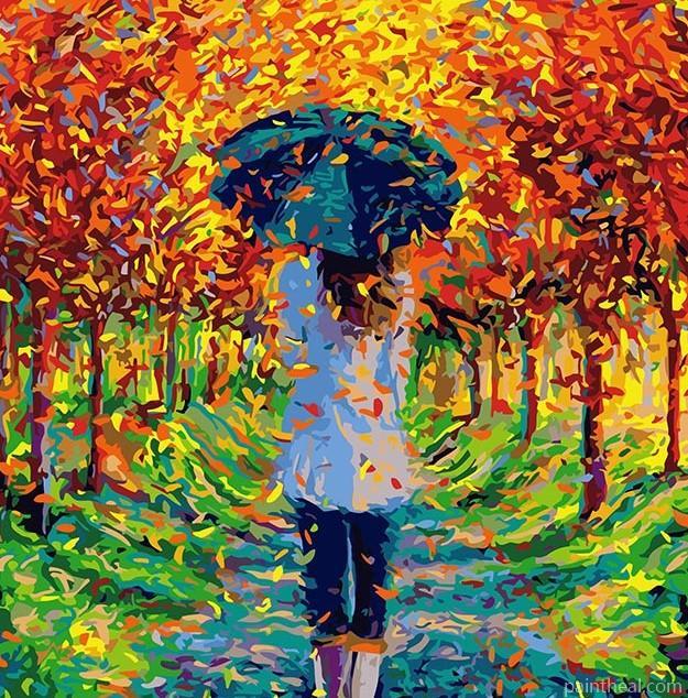 Girl Strolling Autumn People Painting By Numbers Kits