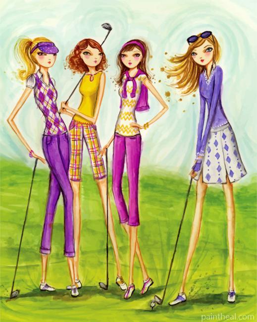 Girls Playing Golf Painting By Numbers Kits