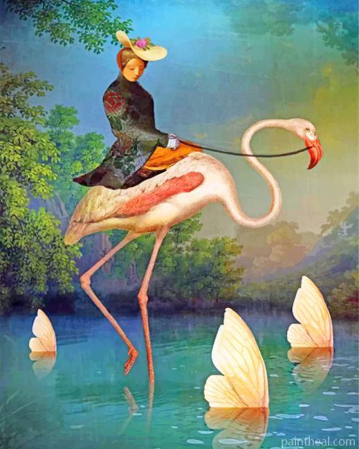 Woman On Flamingo Painting By Numbers Kits
