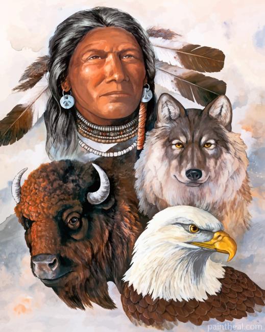 Native American With Animals Painting By Numbers Kits