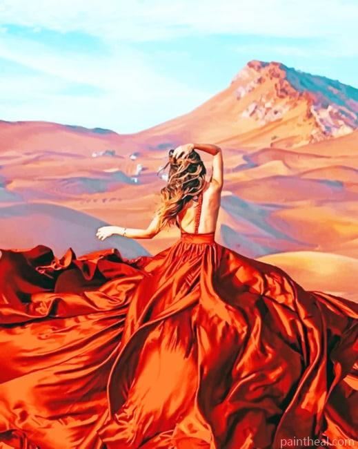 Lady Wearing Flowy Dress In Desert NEW Painting By Numbers Kits