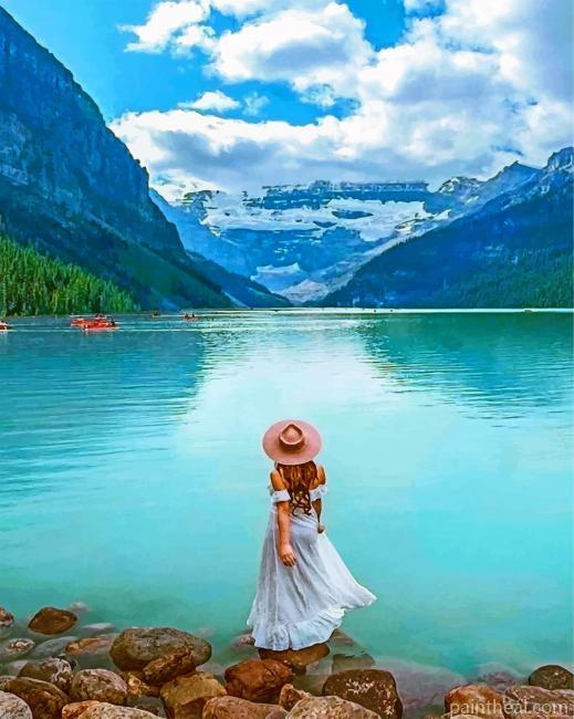 Girl In Banff National Park Painting By Numbers Kits