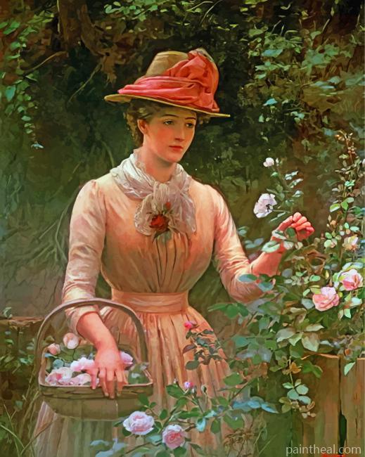 Vintage Woman In Garden Painting By Numbers Kits