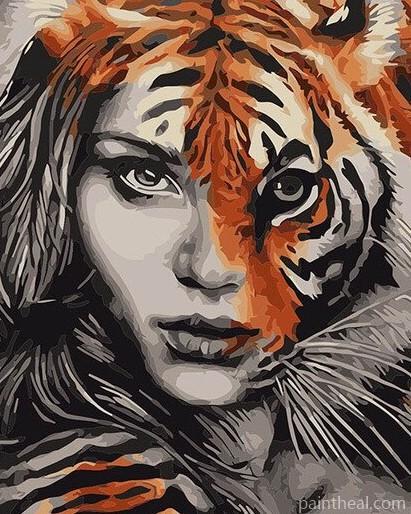 Half Lion Half Woman Abstract Painting By Numbers Kits