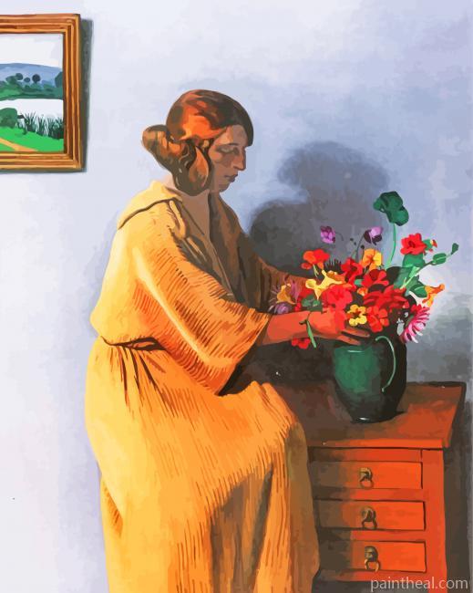 Woman Arranging Flowers In Vase Art Painting By Numbers Kits