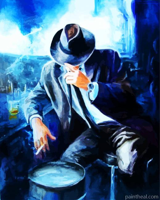 Man In A Bar Smoking Painting By Numbers Kits