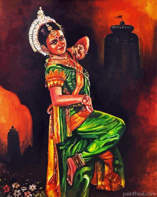 Hindu Dancer In Green Painting By Numbers Kits