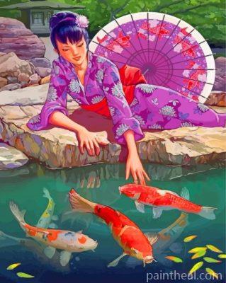 Woman And Koi Fish Painting By Numbers Kits