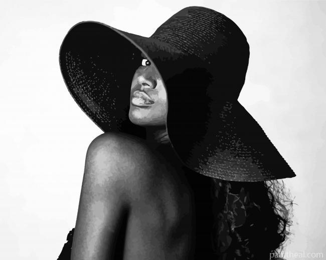 Black Lady With Big Black Hat Painting By Numbers Kits