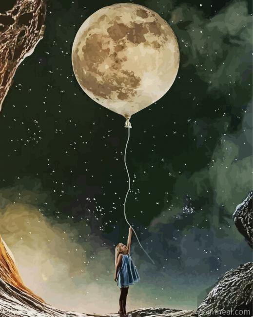 Little Girl Catching The Moon Painting By Numbers Kits