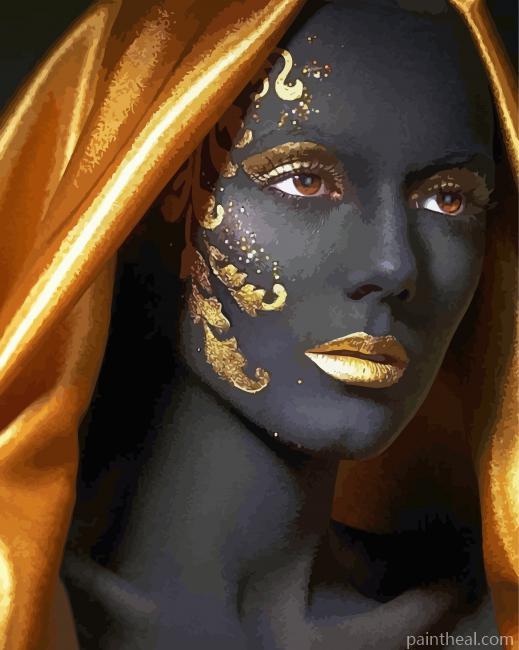 Aesthetic African Woman Black And Gold Painting By Numbers Kits