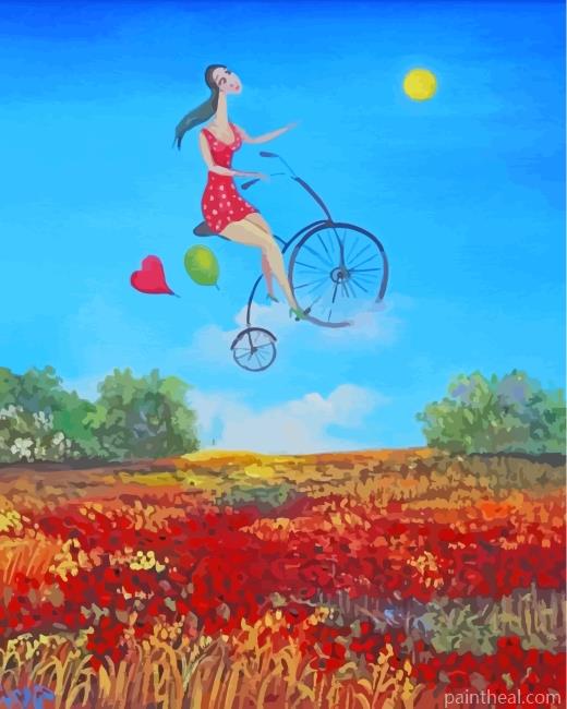Woman Flying Onbike Painting By Numbers Kits