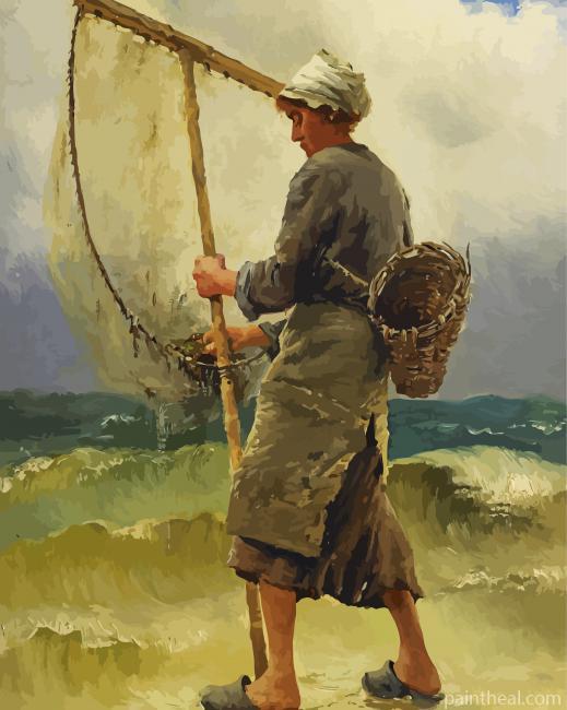 Fisherwoman By The Sea Painting By Numbers Kits