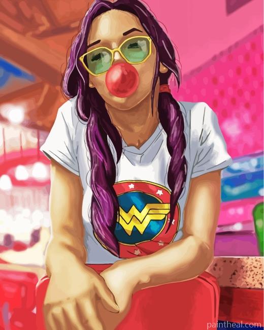 Girl With Bubble Gum And Glasses Painting By Numbers Kits