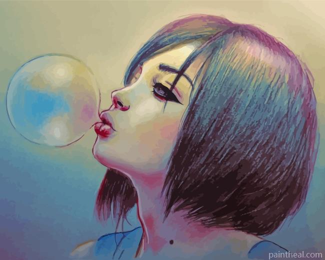 Cute Girl With Bubble Gum Art Painting By Numbers Kits