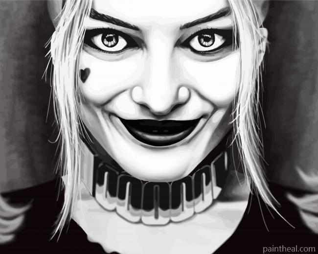 Close Up Black And White Harley Quinn Painting By Numbers Kits