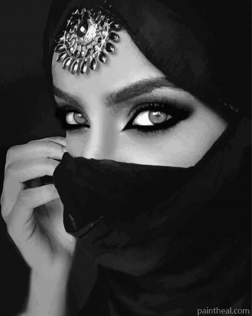 Black And White Muslim Girl Painting By Numbers Kits