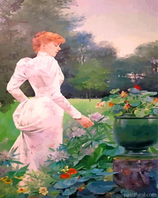 Louise Abbéma Dans Les Fleurs Painting By Numbers Kits
