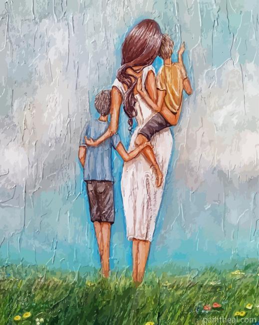 Mother And Two Boys Painting By Numbers Kits