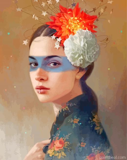 Gorgeous Woman With Flowers Painting By Numbers Kits
