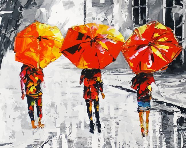 Three Women Walking In The Rain Painting By Numbers Kits