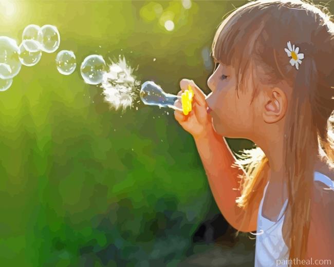 Cute Little Girl Blowing Bubble Painting By Numbers Kits