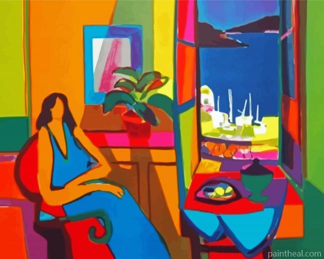 Women In Blue Greek Window Painting By Numbers Kits