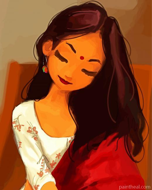 Indian Illustrated Girl Painting By Numbers Kits