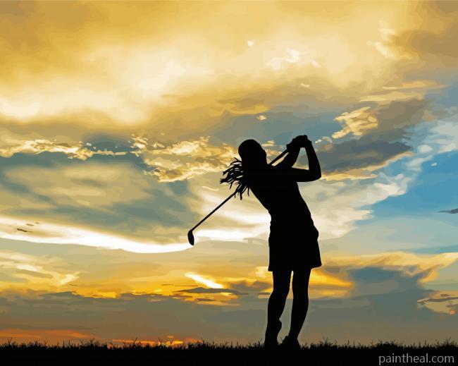 Girl In Golf Silhouette Painting By Numbers Kits