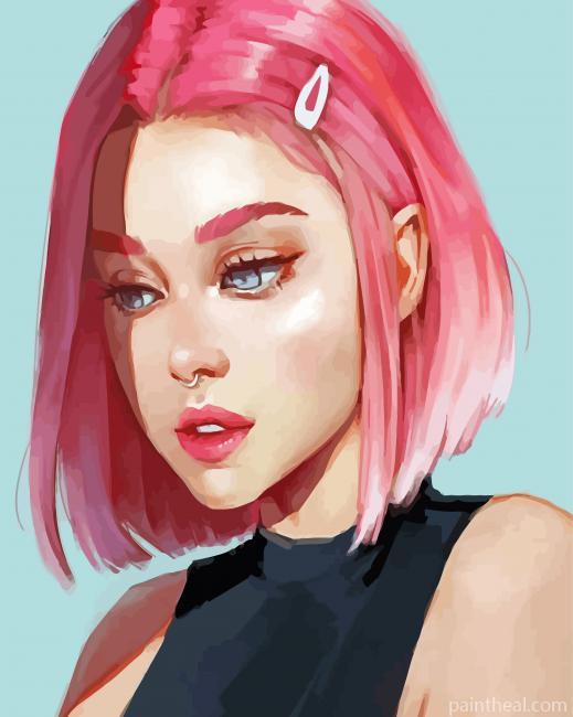 Aesthetic Pink Girl Illustration Painting By Numbers Kits