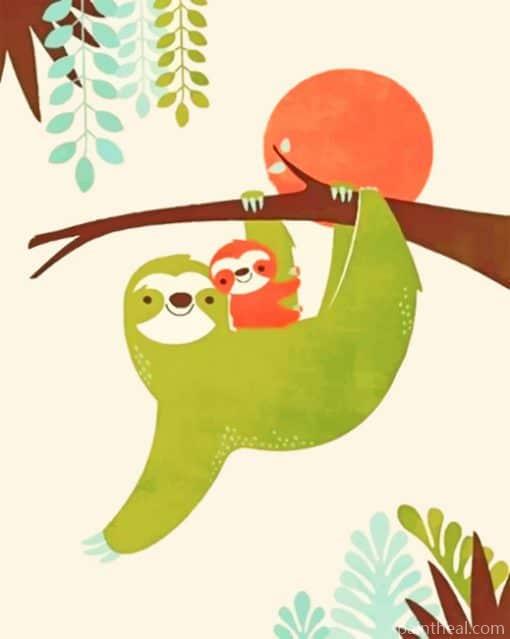 Mom And Baby Sloth Painting By Numbers Kits