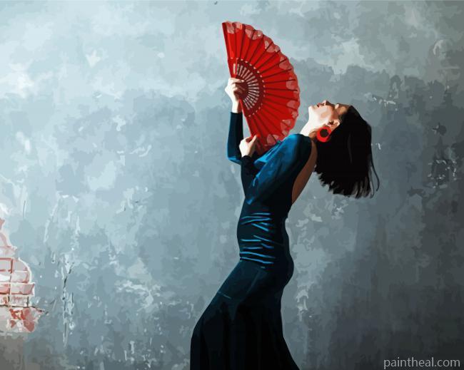 Girl With Red Hand Fan Painting By Numbers Kits