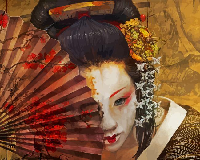 Geisha With Hand Fan Painting By Numbers Kits