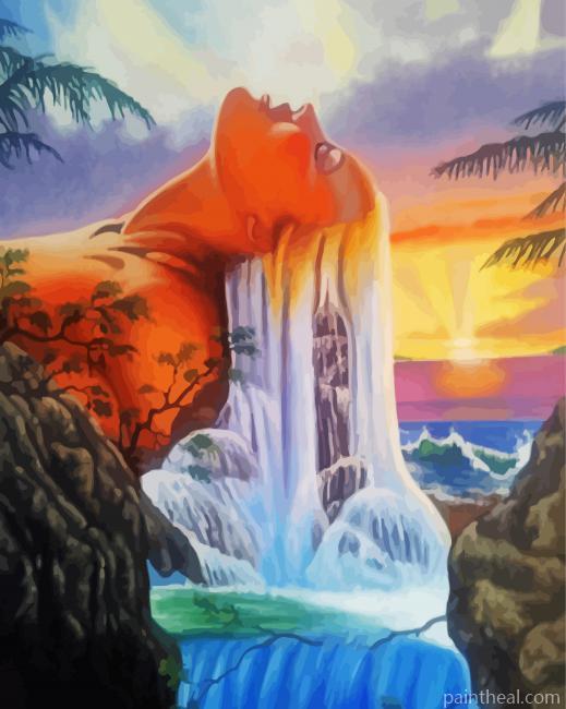 Aesthetic Girl In Water Fall Painting By Numbers Kits