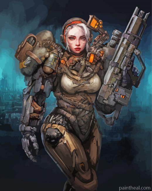 Metal Futuristic Girl Painting By Numbers Kits