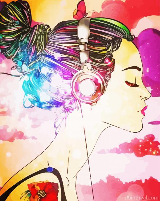 Girl Listening To Music Painting By Numbers Kits