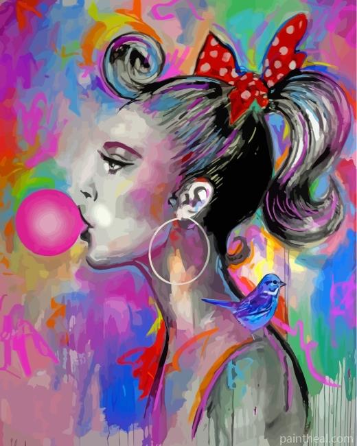 Girl With Bubble Gum Side Profile Painting By Numbers Kits