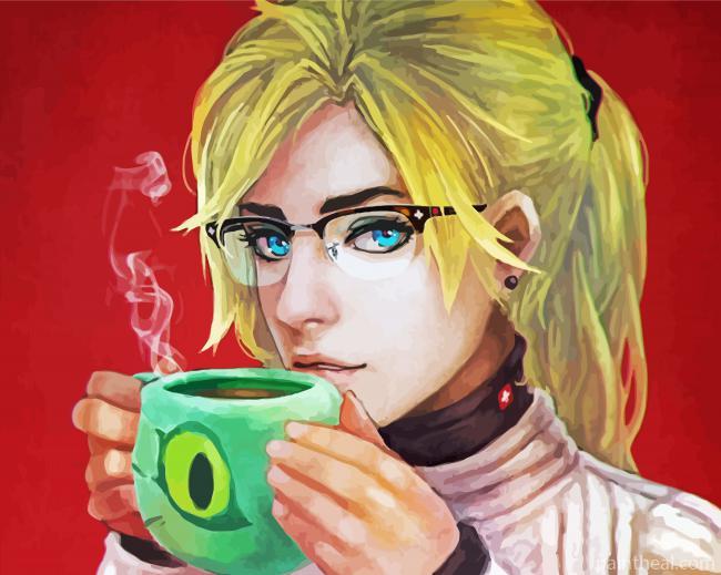 Aesthetic Girl Drinking Coffee Painting By Numbers Kits