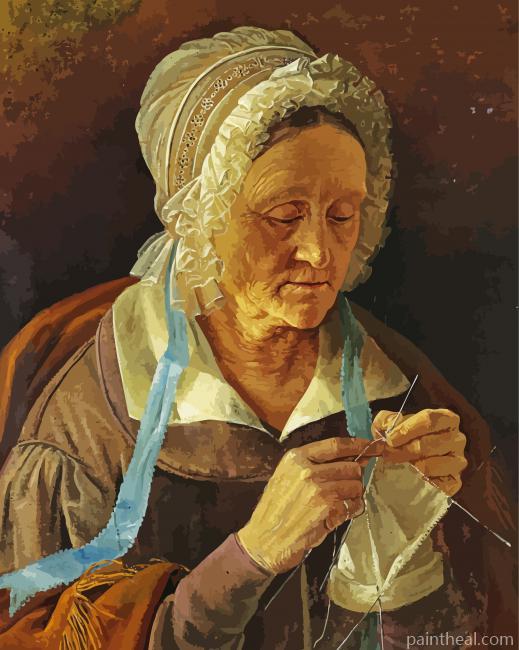 Old Woman Crocheting Painting By Numbers Kits