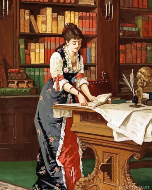 Vintage Woman In The Library Art Painting By Numbers Kits