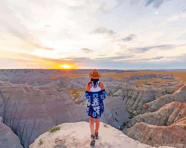 Girl Watching Sunset In North Dakota Painting By Numbers Kits