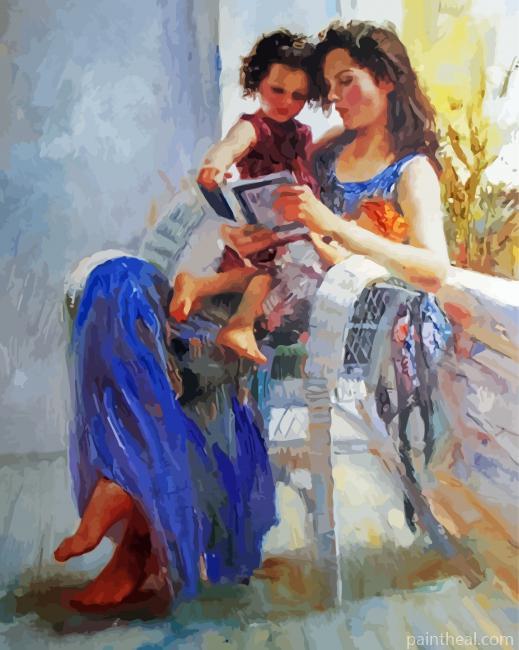 Aesthetic Mother And Daughter By Pino Daeni Painting By Numbers Kits