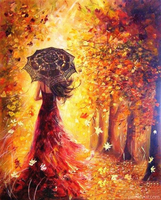 Women In Autumn Trees Painting By Numbers Kits
