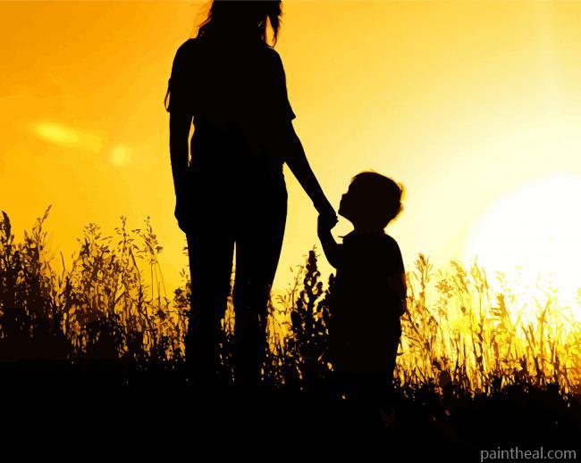 Mother With Bay Boy Silhouette Painting By Numbers Kits