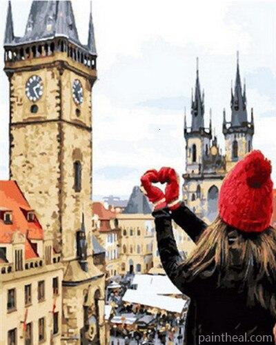 Girl in Old Town Square Prague Cities Painting By Numbers Kits