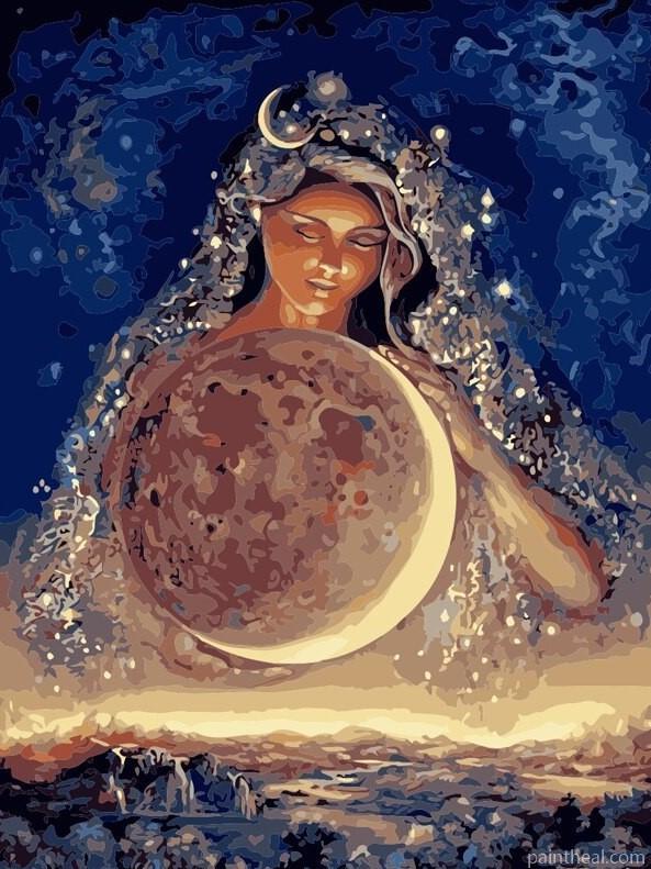 Girl On Sky With Moon Abstract Painting By Numbers Kits
