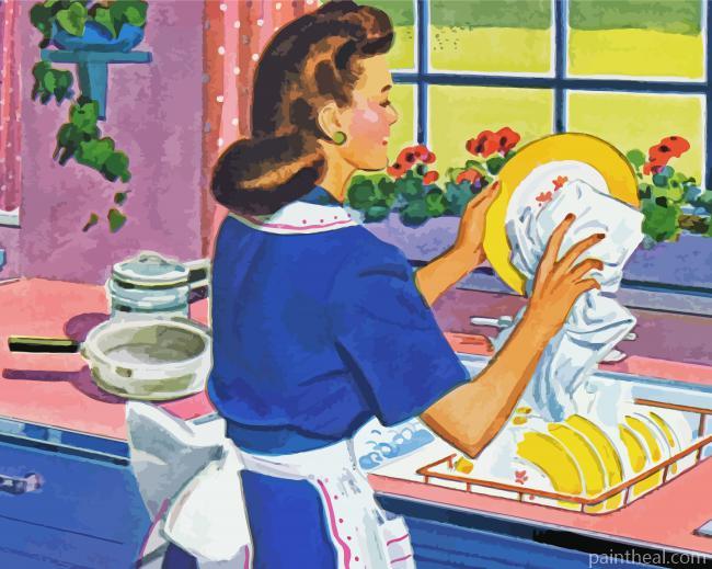 Woman Washing Dishes Painting By Numbers Kits