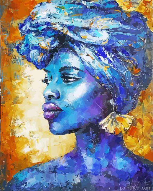 Blue Gold African Woman Painting By Numbers Kits