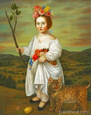 Primitive Woman And Her Cat Painting By Numbers Kits