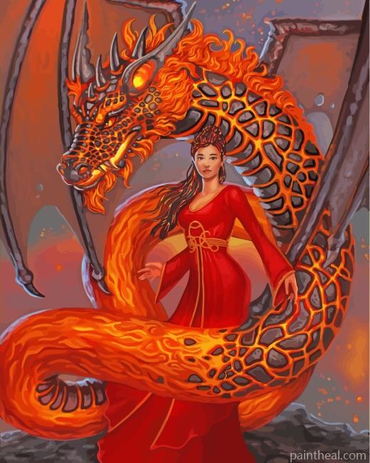 Girl With Big Dragon Painting By Numbers Kits